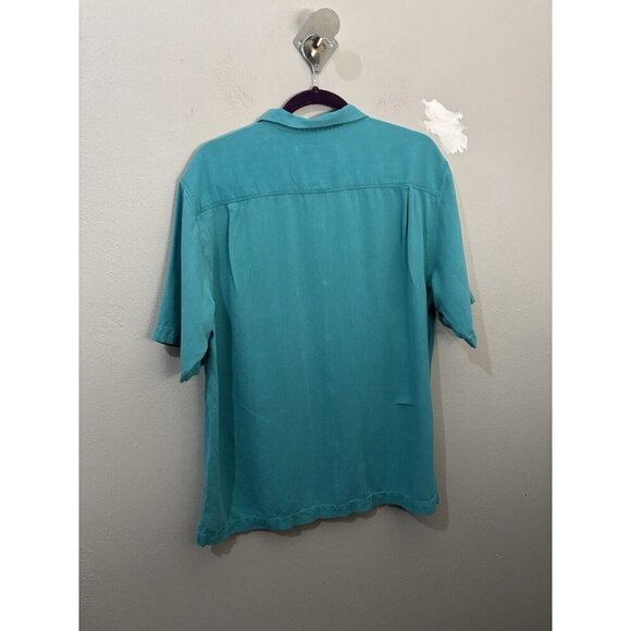 Tommy Bahama Button Up Short Sleeve Shirt Teal Blue Tropical Men Large 100% Silk - Picture 5 of 10